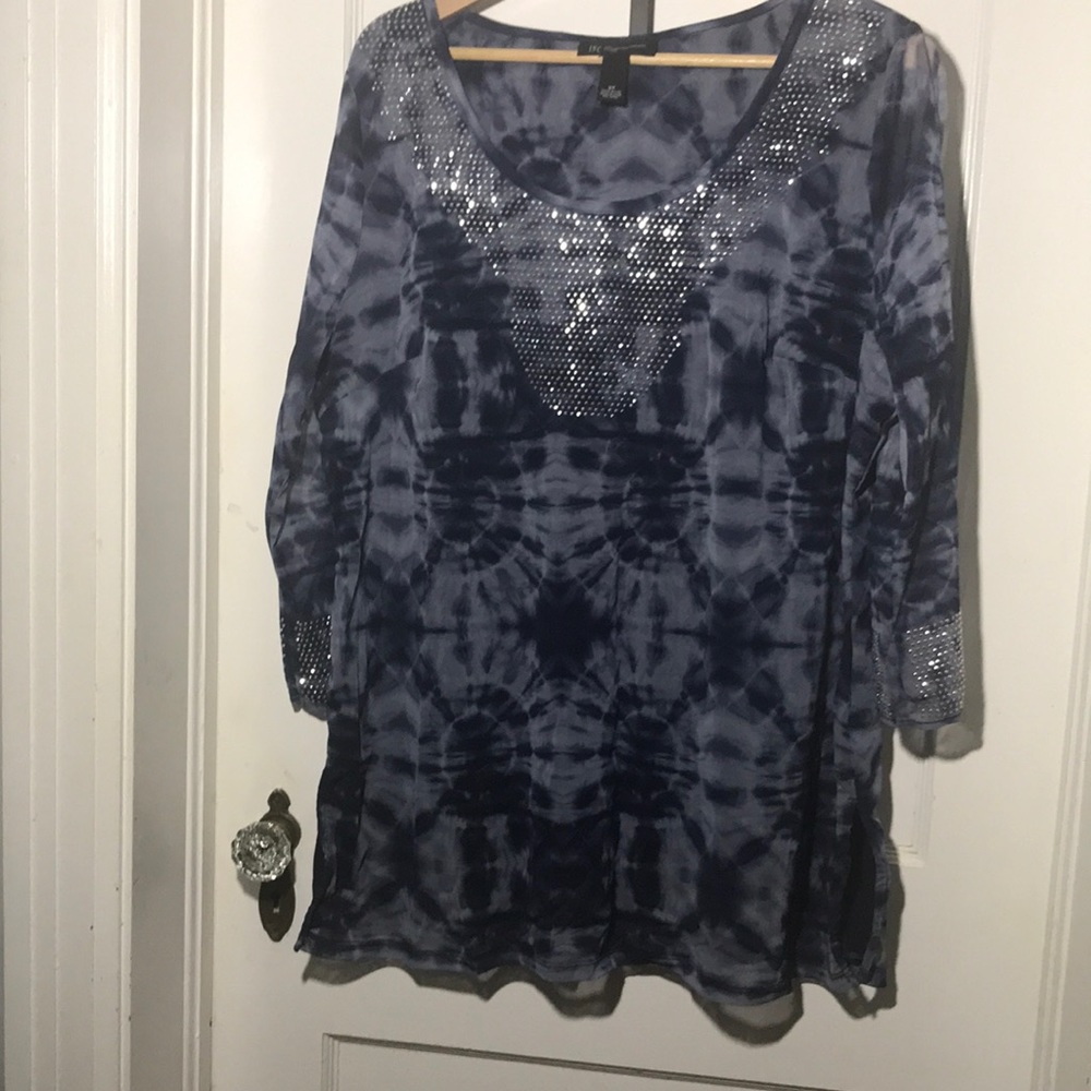 INC International Concepts Women 2X Blue & White Tie Dye Design w/Sparkle Design